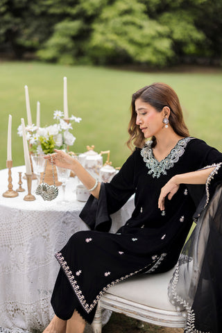 FW25DA-2833  BLACK  2PCS  EMBROIDERED KURTA WITH TROUSER