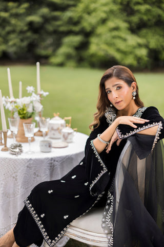 FW25DA-2833  BLACK  2PCS  EMBROIDERED KURTA WITH TROUSER