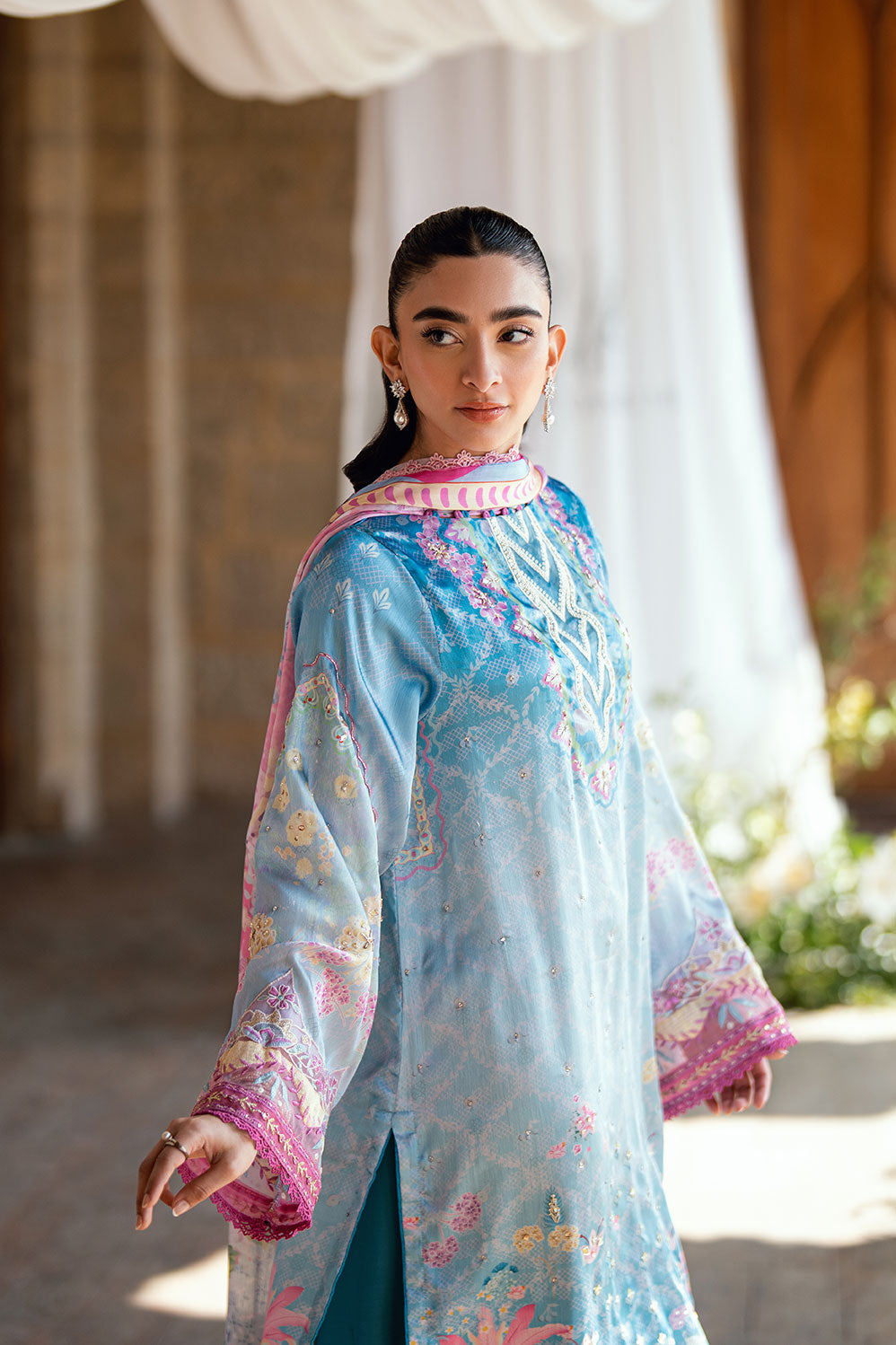 SS26DA-2898 BLUE 2PCS HAND EMBELLISHED KURTA WITH TROUSER