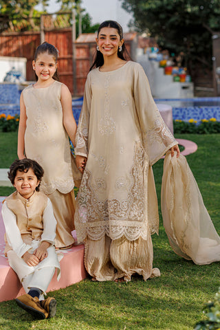 SS26DA-2901 BEIGE 2PCS  EMBROIDERED KURTA WITH TROUSER