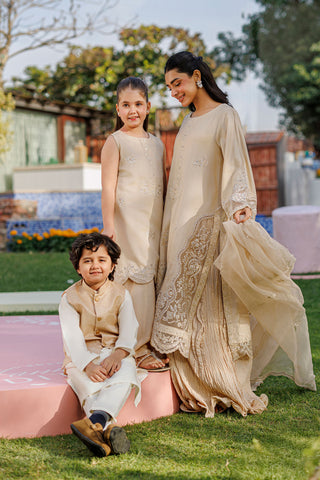 SS26DA-2901 BEIGE 2PCS  EMBROIDERED KURTA WITH TROUSER
