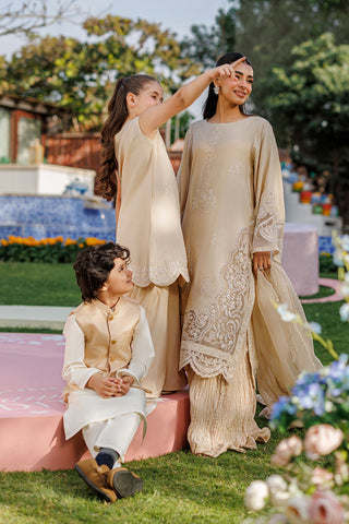 SS26DA-2901 BEIGE 2PCS  EMBROIDERED KURTA WITH TROUSER