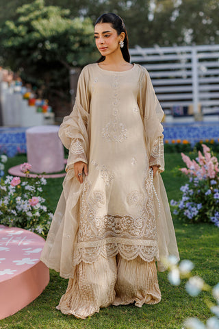 SS26DA-2901 BEIGE 2PCS  EMBROIDERED KURTA WITH TROUSER