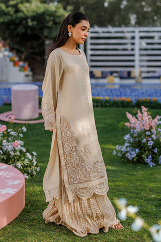 SS26DA-2901 BEIGE 2PCS  EMBROIDERED KURTA WITH TROUSER