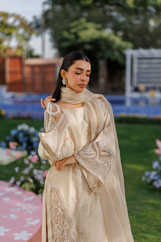 SS26DA-2901 BEIGE 2PCS  EMBROIDERED KURTA WITH TROUSER