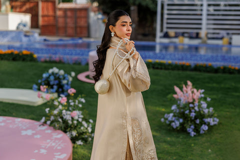 SS26DA-2901 BEIGE 2PCS  EMBROIDERED KURTA WITH TROUSER