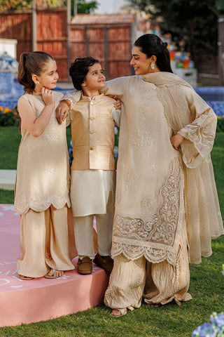 SS26DA-2901 BEIGE 2PCS  EMBROIDERED KURTA WITH TROUSER