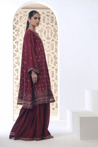 DA-3028 MAROON EMBROIDERED KURTA WITH TROUSER