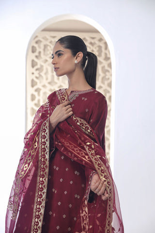 DA-3028 MAROON EMBROIDERED KURTA WITH TROUSER