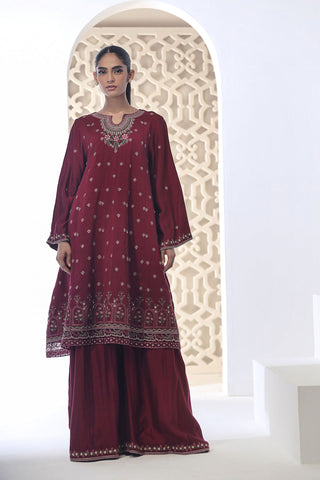 DA-3028 MAROON EMBROIDERED KURTA WITH TROUSER