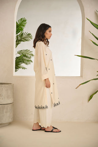 DC-0510 White DYED EMBROIDERED KURTA