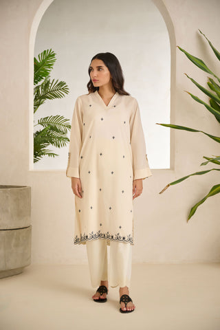 DC-0510 White DYED EMBROIDERED KURTA