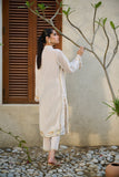 DC-2154 OFF WHITE 2PCS  EMBROIDERED KURTA WITH TROUSER