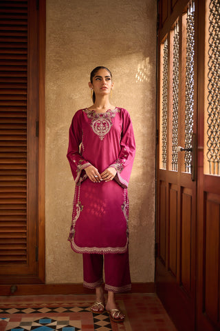 DC-2161 PURPLE 2PCS  EMBROIDERED KURTA WITH TROUSER