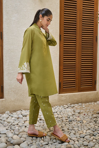 DC-2169 C-GREEN 2PCS  EMBROIDERED KURTA WITH TROUSER