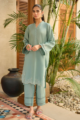 DC-2174 L-GREEN 2PCS  EMBROIDERED KURTA WITH TROUSER
