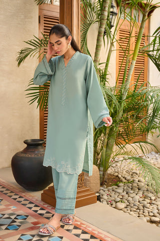 DC-2174 L-GREEN 2PCS  EMBROIDERED KURTA WITH TROUSER