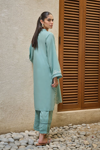 DC-2174 L-GREEN 2PCS  EMBROIDERED KURTA WITH TROUSER