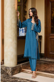 DC-2215 TURQUOISE BLUE 2PCS  EMBROIDERED KURTA WITH TROUSER