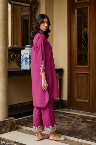 DC-2220 PURPLE 2PCS  EMBROIDERED KURTA WITH TROUSER