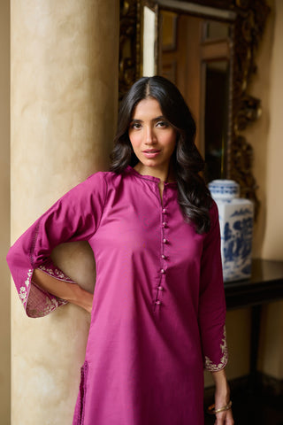 DC-2220 PURPLE 2PCS  EMBROIDERED KURTA WITH TROUSER