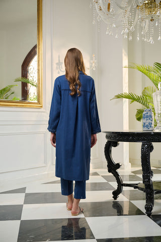 DC-2248 NAVY BLUE 2PCS  EMBROIDERED KURTA WITH TROUSER