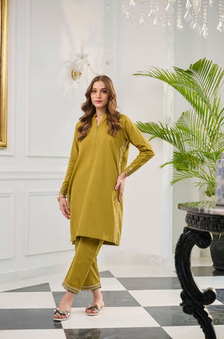 DC-2250 GREEN 2PCS  EMBROIDERED KURTA WITH TROUSER
