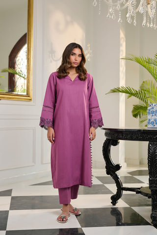 DC-2253 PURPLE 2PCS  EMBROIDERED KURTA WITH TROUSER