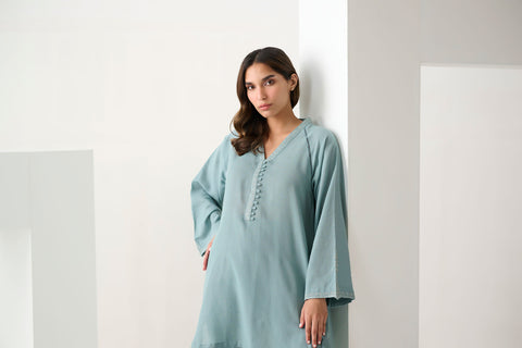 DC-2255 SKY BLUE 2PCS  EMBROIDERED KURTA WITH TROUSER