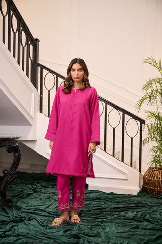 DC-2260 PURPLE 2PCS  EMBROIDERED KURTA WITH TROUSER