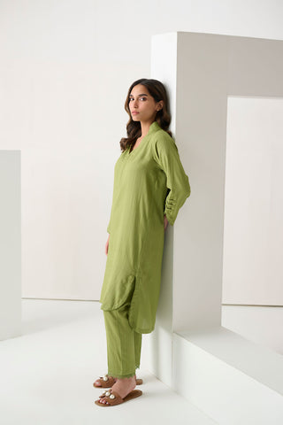 DC-2263 GREEN 2PCS  EMBROIDERED KURTA WITH TROUSER