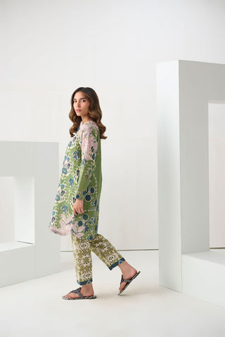 DC-2271 GREEN 2PCS  EMBROIDERED KURTA WITH TROUSER
