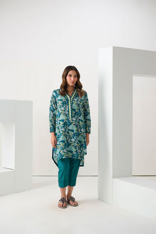 DC-2293 DARK GREEN 2PCS  PRINTED KURTA WITH TROUSER