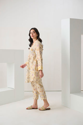 DC-2297 LEMON 2PCS  PRINTED KURTA WITH TROUSER