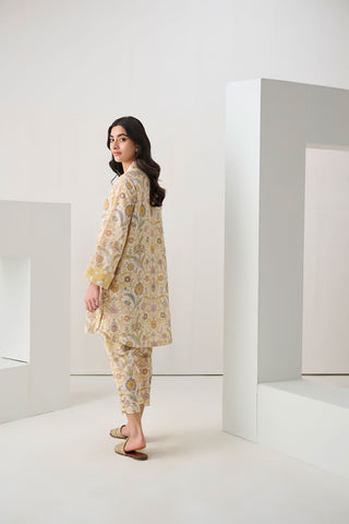 DC-2297 LEMON 2PCS  PRINTED KURTA WITH TROUSER