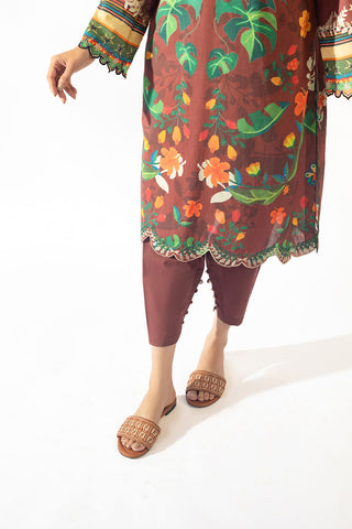 SS24DC-2351 BROWN EMBROIDERED KURTA