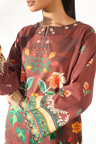 SS24DC-2351 BROWN EMBROIDERED KURTA