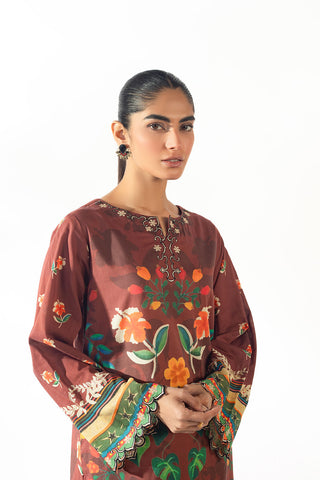 SS24DC-2351 BROWN EMBROIDERED KURTA