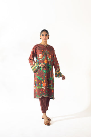 SS24DC-2351 BROWN EMBROIDERED KURTA