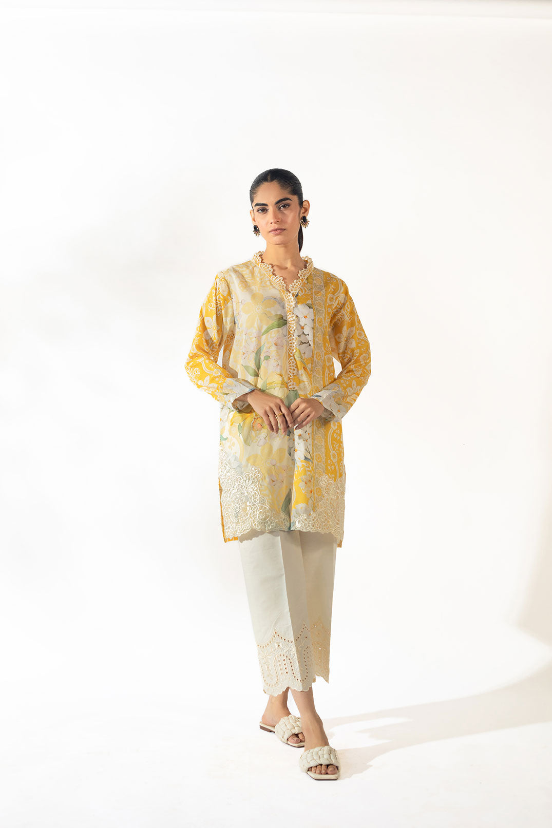 SS24DC-2354 YELLOW EMBROIDERED KURTA