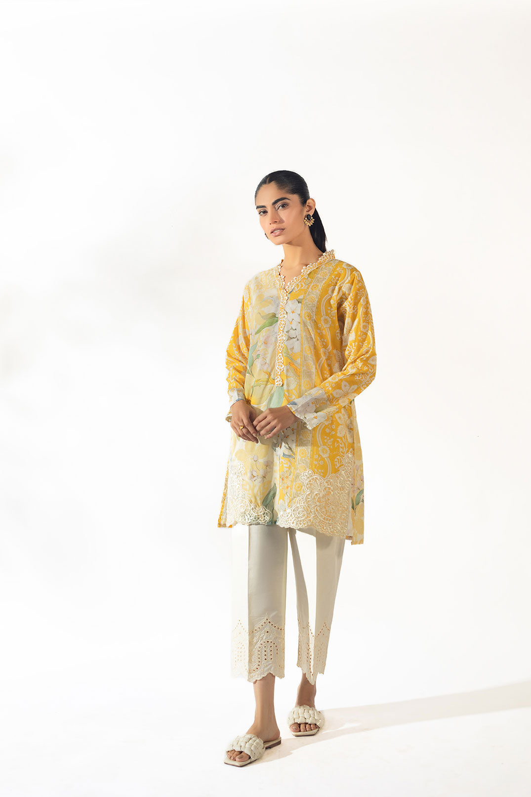 SS24DC-2354 YELLOW EMBROIDERED KURTA