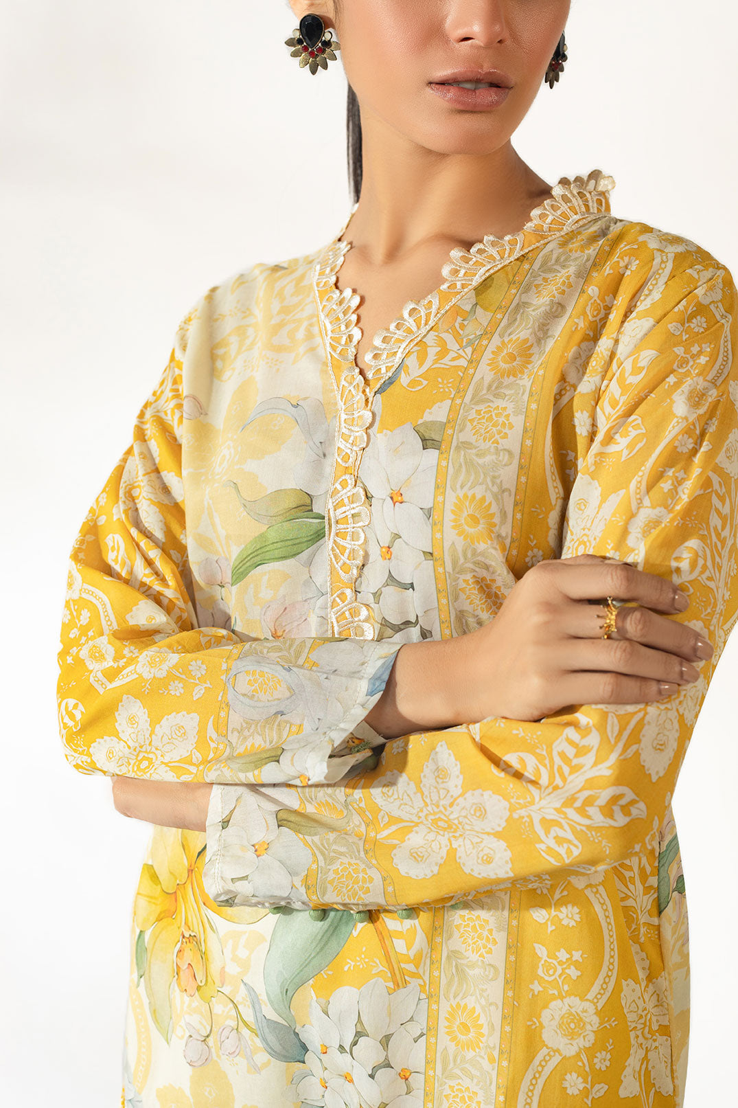 SS24DC-2354 YELLOW EMBROIDERED KURTA