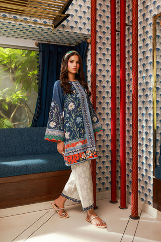 SS24DC-2522 NAVY BLUE LAWN 2PCS PRINTED KURTA WITH TROUSER