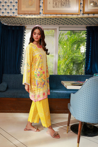 SS24DC-2524 YELLOW LAWN 2PCS PRINTED KURTA WITH TROUSER