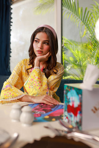 SS24DC-2524 YELLOW LAWN 2PCS PRINTED KURTA WITH TROUSER