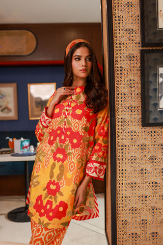 SS24DC-2526 ORANGE LAWN 2PCS PRINTED KURTA WITH TROUSER