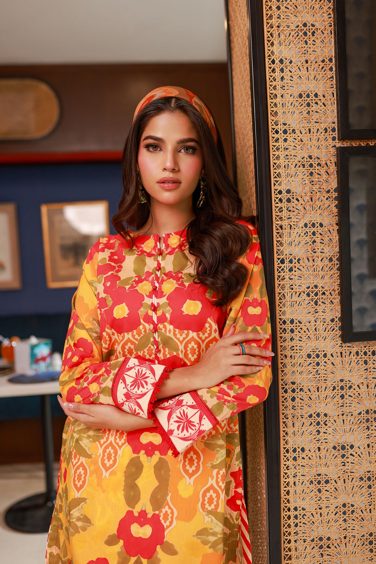 SS24DC-2526 ORANGE LAWN 2PCS PRINTED KURTA WITH TROUSER