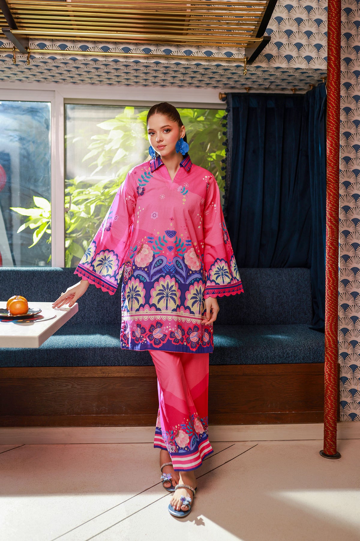 SS24DC-2527 PINK LAWN 2PCS PRINTED KURTA WITH TROUSER