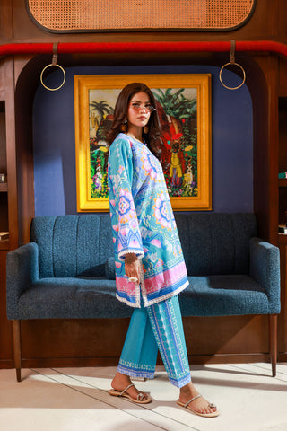 SS24DC-2528 BLUE LAWN 2PCS PRINTED KURTA WITH TROUSER