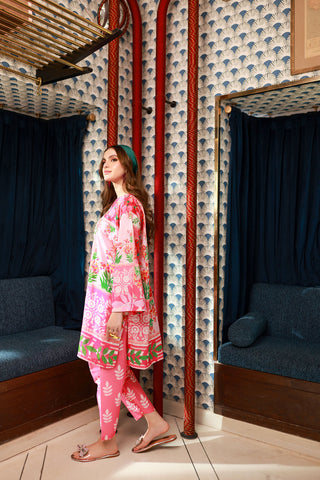 SS24DC-2531 PINK LAWN 2PCS PRINTED KURTA WITH TROUSER